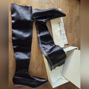Vintage Giorgio Armani Sexy Black Satin Second Skin Thigh-High Boots